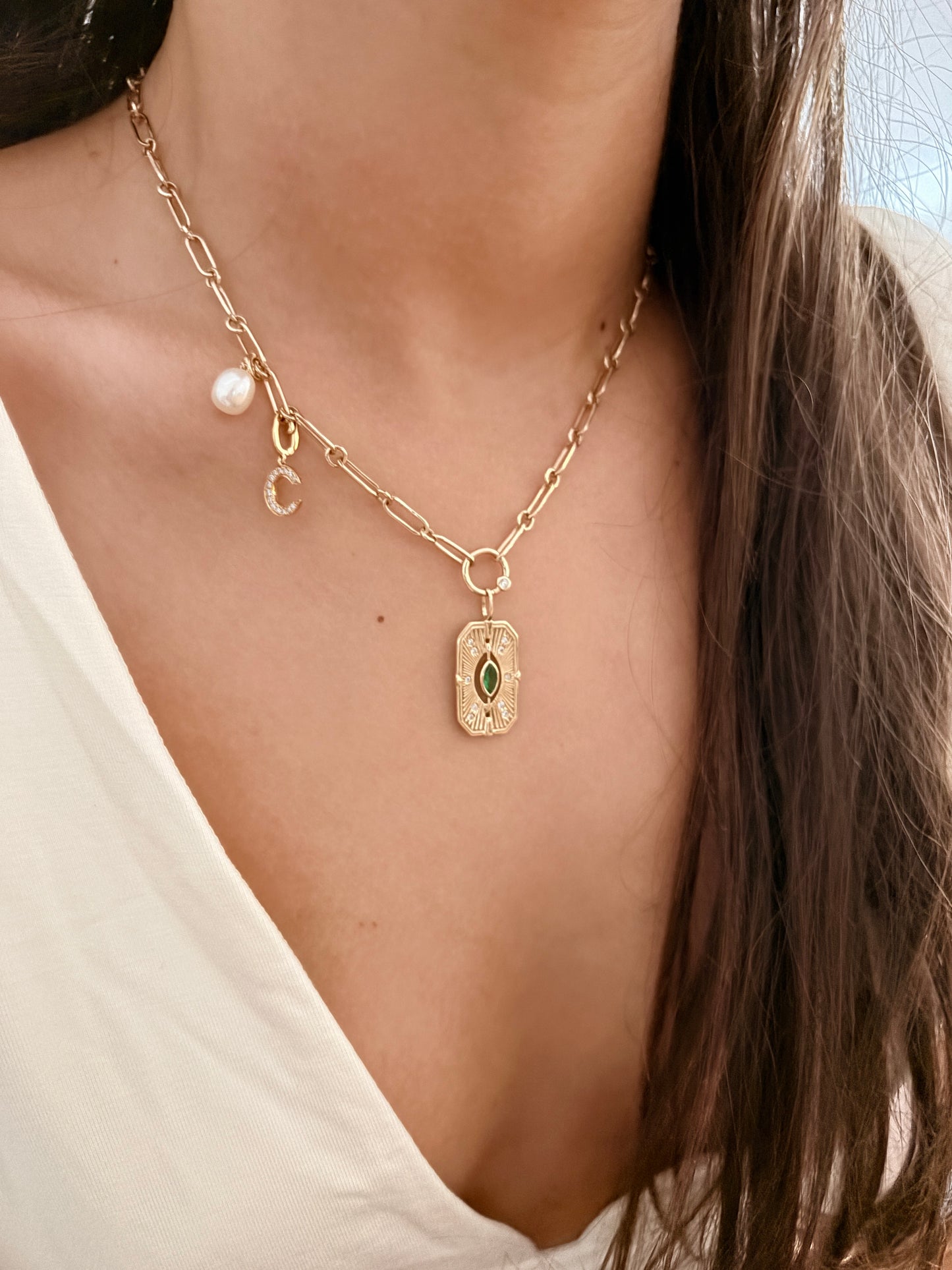 Emunah - 14k Emerald and Diamond Charm