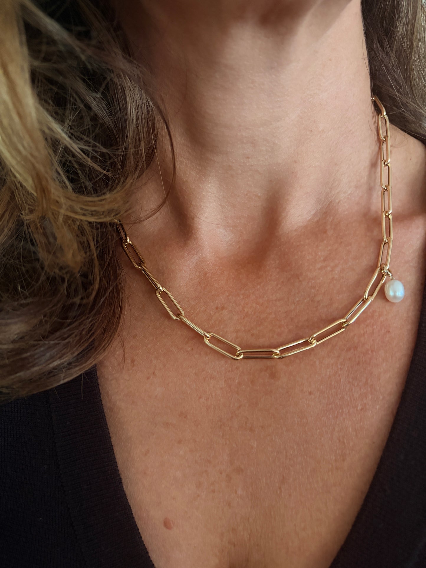 Lynx Oval - 18kt Yellow Gold Paper Clip Necklace
