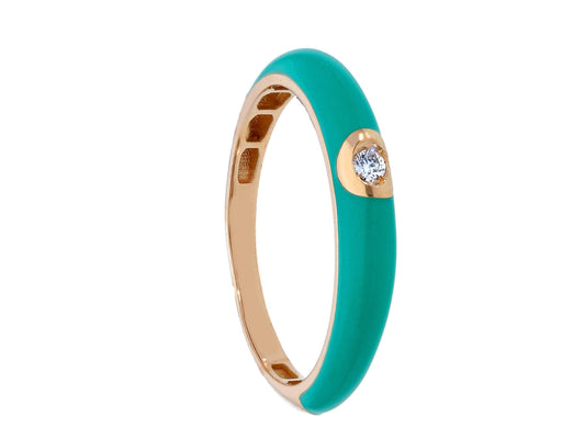 Pastel Green -18kt Gold Green Enamel Ring with Diamond