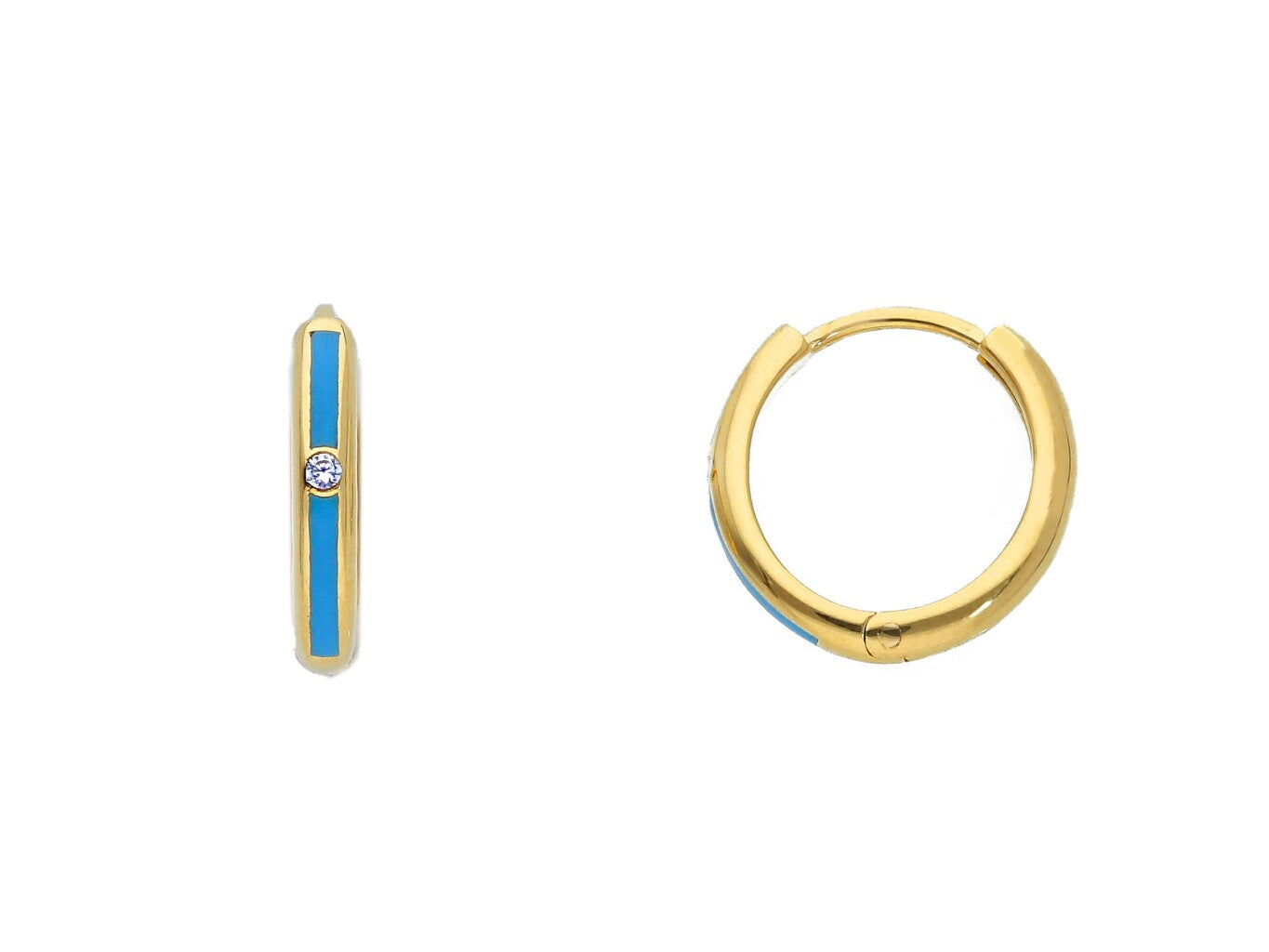 Gaia - 18kt Yellow Gold Turquoise Enamel Huggy Earrings