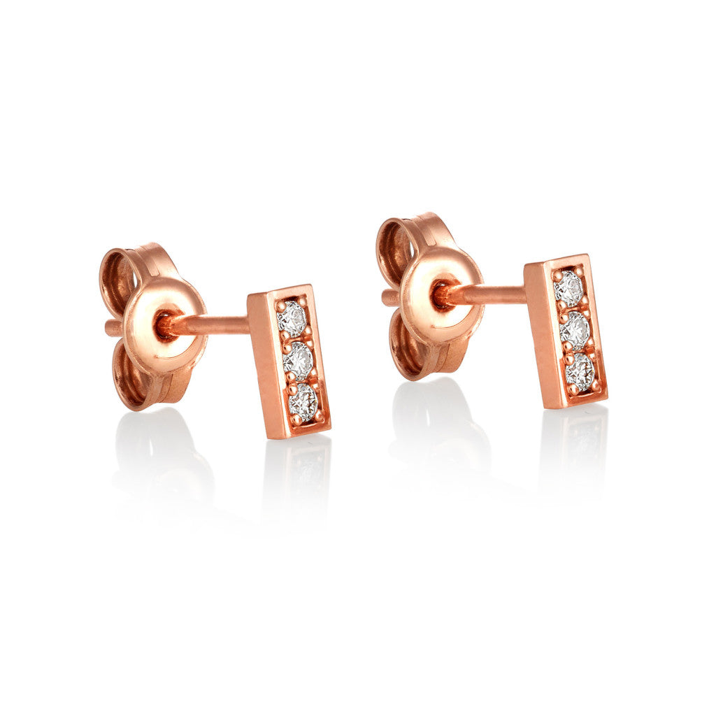 Mini Bar Earrings - in 18ct Rose Gold with Diamonds