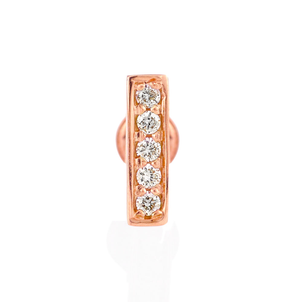 Midi Bar Earrings - in 18ct Rose Gold with Diamonds