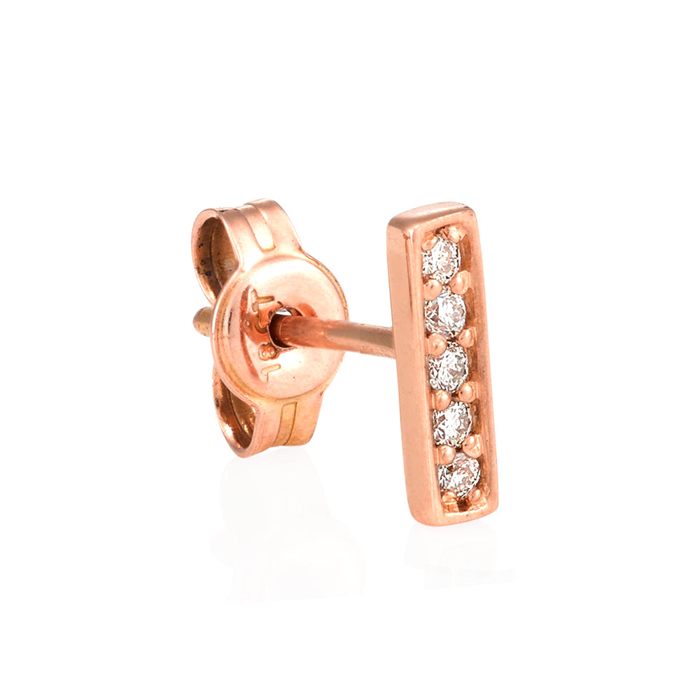 Midi Bar Earrings - in 18ct Rose Gold with Diamonds