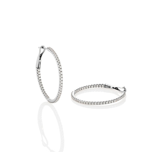 Trevi Midi- 18K White Gold Hoops with Diamonds In and Out