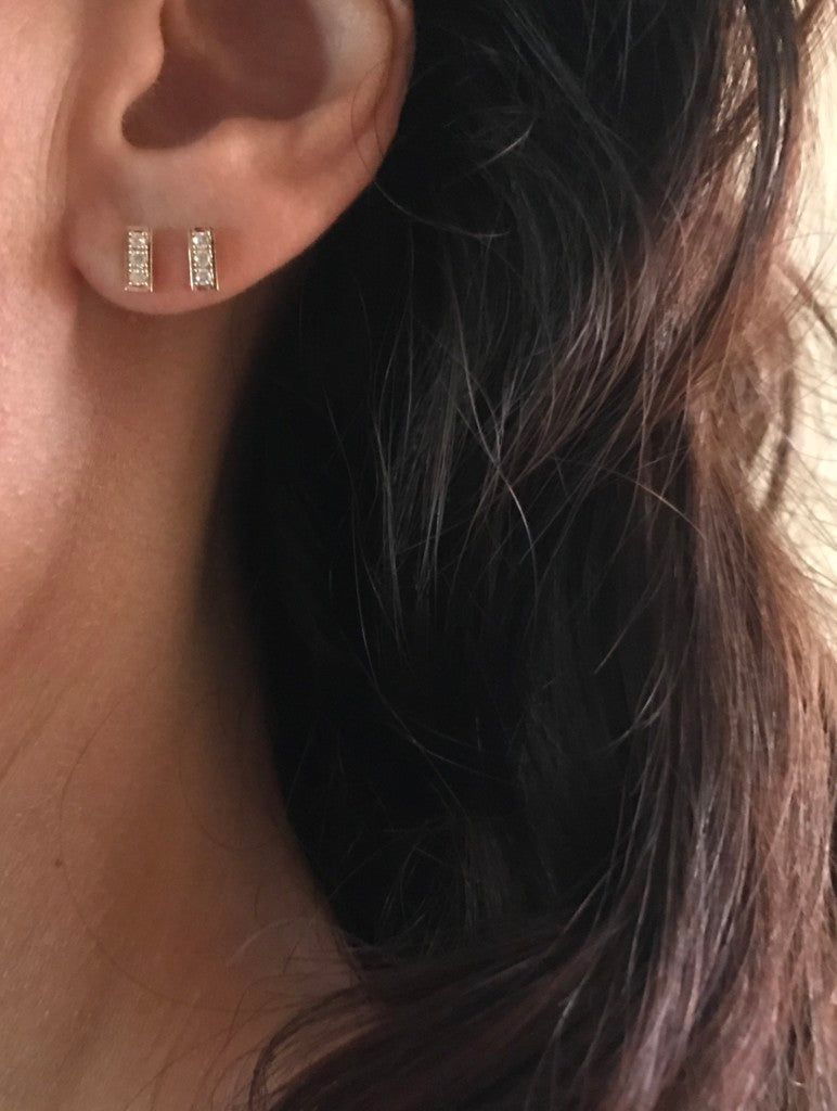 Mini Bar Earrings - in 18ct Rose Gold with Diamonds