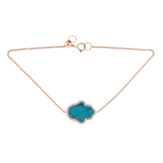 Aurora - 18kt Rose Gold Turquoise Hamza and Diamond Bracelet