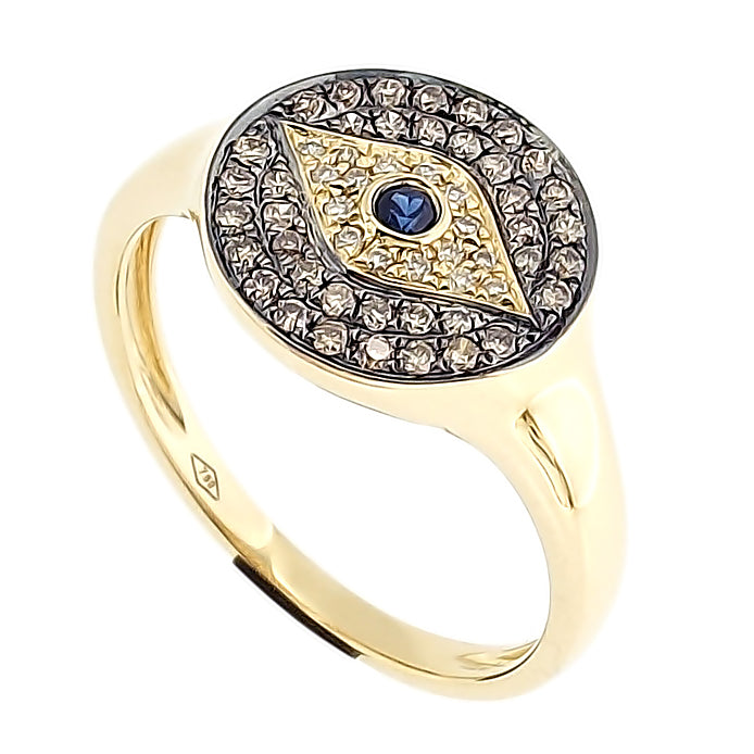 Juju-18k Yellow Gold Petit Evil Eye Signet Ring